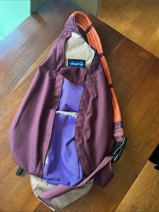 Kavu Handbags - Kavu Burgundy Sling Bag with Purple Pocket and Orange Rope Strap